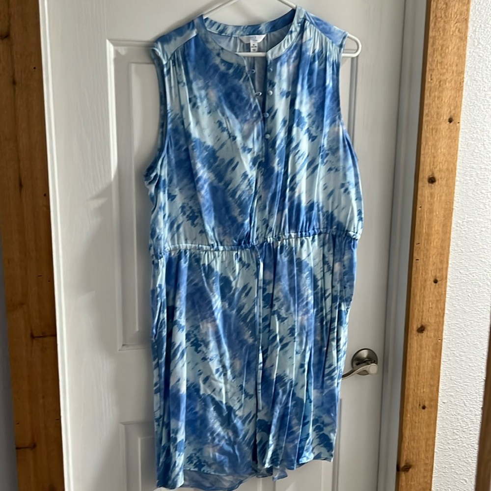 Time and True Blue + White Cloud Print Sleeveless Mini Dress Size XL